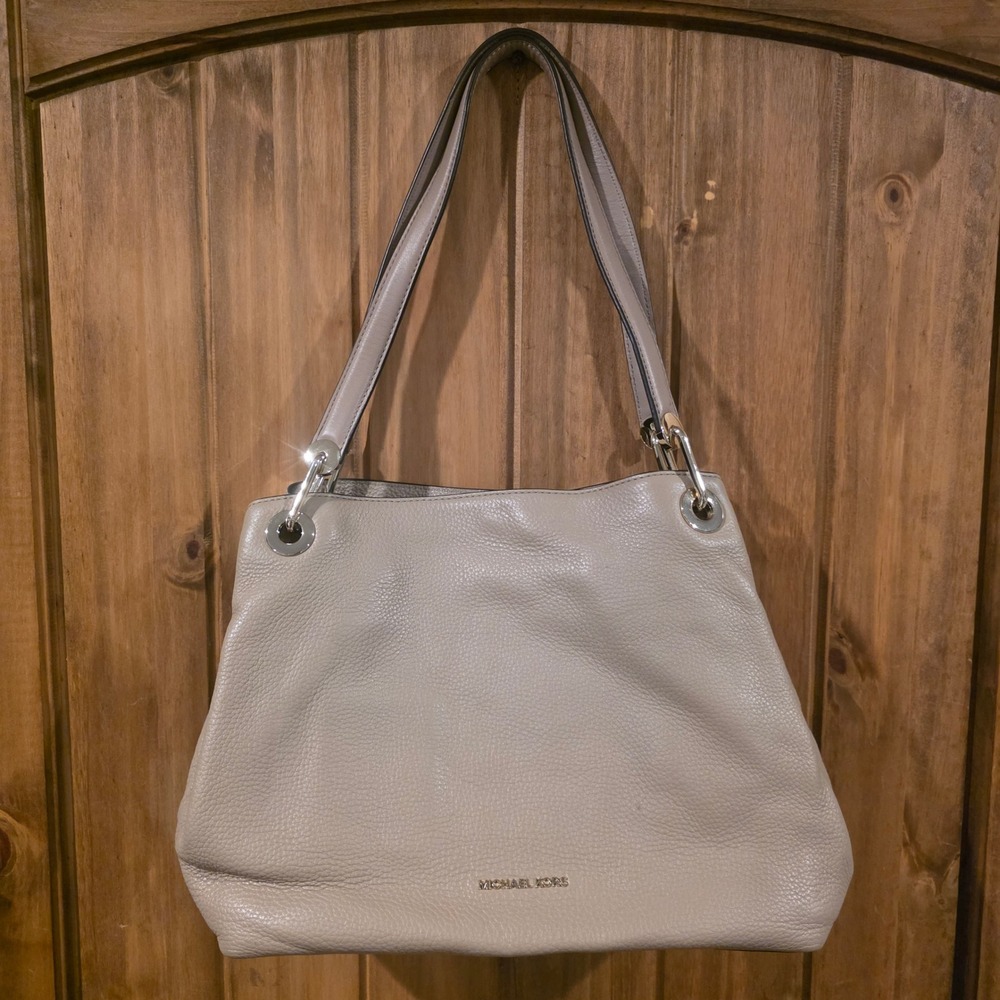 Michael Kors Shoulder Bag Women Medium Taupe Grey Excellent Pebbled Leather Hobo
